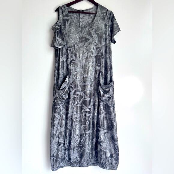 LACE Lagenlook Minimalist Gray Dress‎ Size XL French Canada Cut Out Texture - Picture 1 of 9